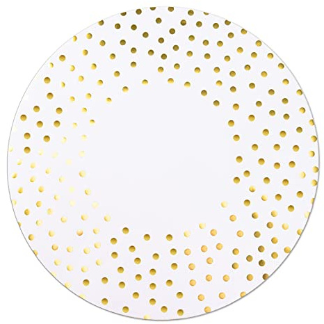 50 Pcs 14 Inch White and Gold Foil Paper Place Mats Golden Polka Dots Round Placemats Disposable Decorative Table Mats for Wedding Banquet Party Home Dining Table Decor