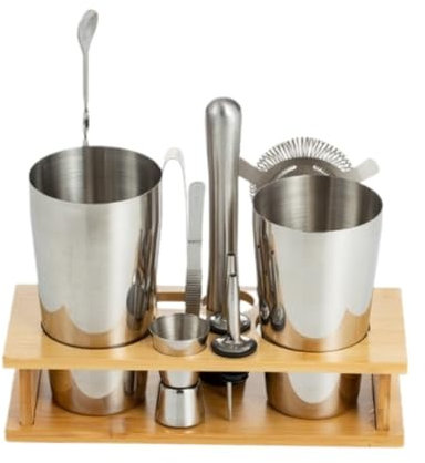 Cocktail Making Set Cocktail Set Boston Shaker Set I Rostfritt Stål 10-delat Set Med Cocktail Shaker I Trä Cocktail Shaker Set