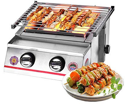 Household Commercial Stainless Steel Gas Grill Two Burners Outdoor Barbecue Glass Shield Household Adjustable Height Useful (Silver) WgGUIF