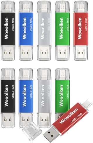 WOOOLKEN USB C Stick 16GB 10 stück,USB Stick 2.0 Dual Speicherstick 2-IN-1 für Type-C Handy/Smartphone/Laptop/Notebook/PC