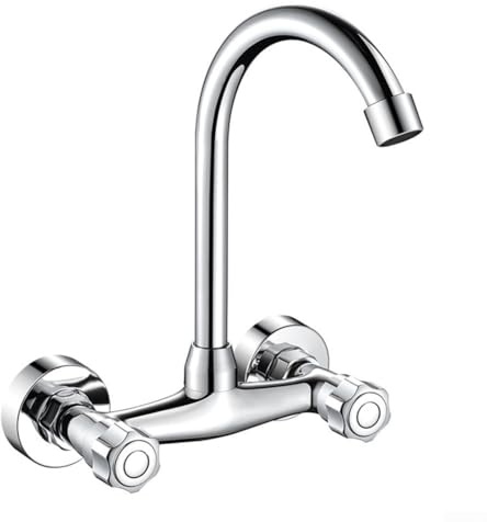 WIIYENA Grifo mezclador de latón de alta presión para fregadero de cocina de acero inoxidable para fregadero de cocina giratorio de 360 grados, doble agujero