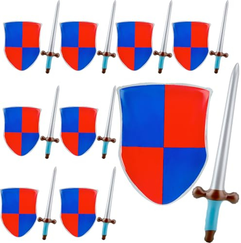 Fahacop 16 Pack Inflatable Joust Sword and Shield Set Including 8 Pcs Blow up Pirates Sword and 8 Pcs Inflatable Medieval Shield for Kids Birthday Cosplay Pirate Party Favors