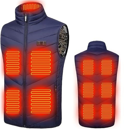 Gilet Riscaldato Donna USB Giubbotto Riscaldato da Lavoro Invernale Giubbino Riscaldato Caccia Termico Smanicato Riscaldato Moto Pile Giacca Riscaldata Gilet Riscaldante senza Maniche(Blue,6XL)