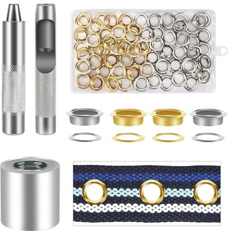 Pavlleen 120pcs Ösen Werkzeug Kit, Ösen Set 12mm, Ösen Scheiben Ösenzange mit 3tlg Werkzeugset, mit Aufbewahrungsbox für DIY Clothing, Zelt, wasserdichte Plane, Leder, Footwear (Gold Silber)