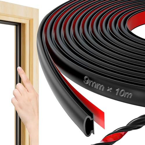 Joint Porte Fenetre Isolation Phonique Porte 10m D-Profil Autocollante Caoutchouc Joint de Porte d'entrée pour Porte Entree Fenetre Anti Intempéries Isolation Acoustique (10)