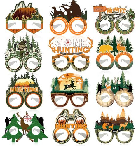 Lcnjscgo 24 Stück Jagd-Party-Papierbrillen, Jagd-Partygeschenke, Dekorationen, Jagd, Geburtstag, Party, Dekorationen, Geschenke, Fotoautomaten-Requisiten für Kinder, Jungen, Mädchen