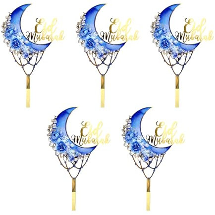 NPYQ 5pieces Cupcake Toppers Cake Decoration Eid Theme Gâteaux Chèques Accessoires Gâteau Mariage Adaptés À Fête Fête