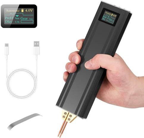 Battery Spot Welder with 5.0Ah Battery, Handheld Spot Welder for 18650 Battery, Portable Welder Nickel Sheets 0.1-0.2mm, Iron, Stainless Steel Sheets, Auto/Manual Mode with 80 Gears, LCD Display