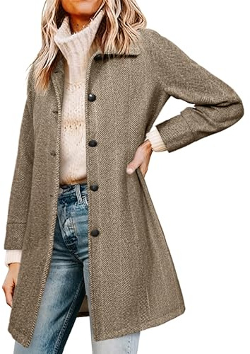 Simplee Womens Coat Fall Winter Long Jackets Single Breasted Lapel Collar Trench Coat (Coffee S)