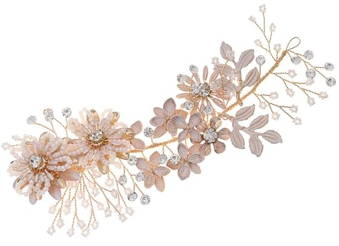 HAPINARY Adorno para Cabello de Aleación Elegante con Flores y Perlas Tocado Nupcial Artesanal para Novia Pinza Encantadora Accesorio de Alta Gama Dorado