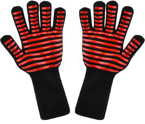 Guanti Barbecue Resistenti al Calore Fino a 300°C, Guanti da Forno Ingnifughi per Griglia e Cottura, Guanti da Cucina Antiscivolo, Accessori per Barbecue e Camino