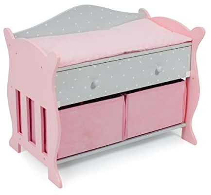 Bayer Chic 2000 - Puppen-Wickeltisch mit 3 Staufächern, Wickelkommode für Puppen, Puppenmöbel, Puntos grau