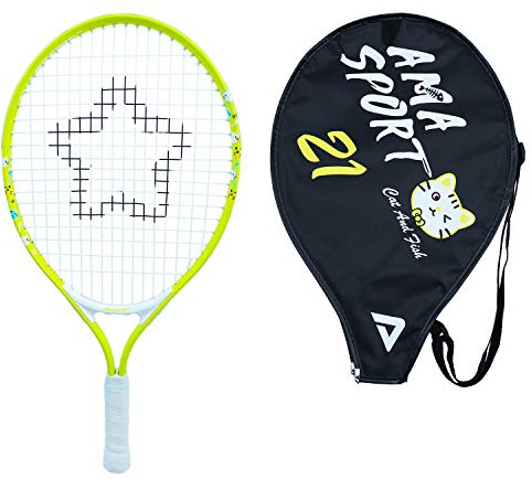 AMA Junior raqueta de tenis para niños pequeños, kit de raqueta de tenis de 17 a 21 pulgadas para niña y niño con correa de hombro bolsa (Lime, 21)