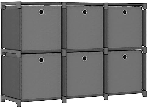 vidaXL Estantería de 6 Cubos con Cajas Estante Independiente Mueble Decoración Hogar Oficina Organizador Almacenamiento Exhibición de Tela Gris