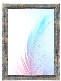 Marco de fotos DR35, 68 x 96 cm (azul, plata y oro), marco de madera de densidad media de 35 mm de ancho, incluye cristal acrílico antirreflectante, parte posterior estable y ganchos para colgar.