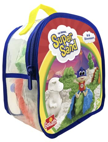 Goliath Super Sand - Dinosaurieryggsäck med sand och tillbehör - mjuk magisk sand - torkar inte - som modelleringsdeg - kreativ fritid för barn från 3 år