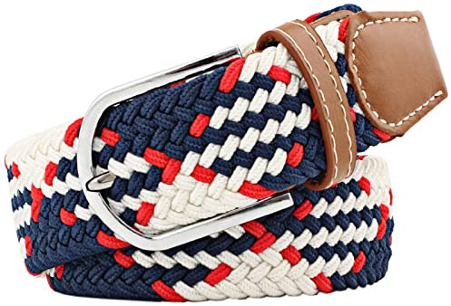 JK Home 115cm Ceinture Elastique Tressée pour Femme Homme Bleu Blanc Rouge