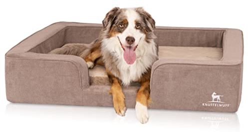 Knuffelwuff orthopädisches Hundebett mit Wendekissen aus Velours Bellamy 100 x 80cm Braun - Abnehmbarer Bezug - waschbar - für große, mittelgroße und kleine Hunde
