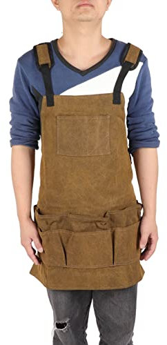 Kuuleyn Arbeitsschürze Mit Werkzeugtaschen, Holzbearbeitungsschürze, Werkstattschürze Für Holzarbeiten, Dicke Schulterpolster, Verstellbarer Riemen, Arbeitsschürze Mit 9 Taschen Für Damen Und Herren