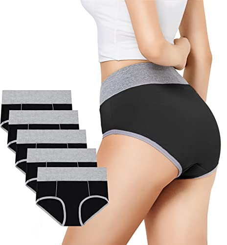 YouShow Culottes Femmes Coton Taille Haute Lot de 5 Slips Elasticité Ventre Plat