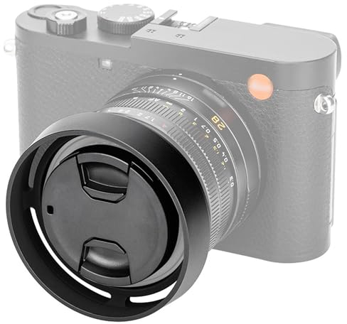 JJC Metallenes Rundes Objektivblendenkappe kompatibel mit Leica Q3 43, Q3, Q2 Q Digitalkamera, Sonnenschutz mit Objektivkappen-Set, ersetzt Leica Runde Objektivblendenkappe 19657 (Schwarz)