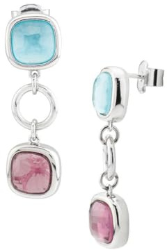 XOR725A Orecchini con cristalli pendenti tormalina rosa e acquamarina