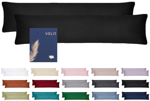 Vielit Seitenschläferkissen Bezug 40 x 145 2er Set Kissenbezug 40x145 Seitenschläfer Kopfkissenbezug Weich Kissenbezüge Kissenhülle Öko-Zertifikat Schwarz