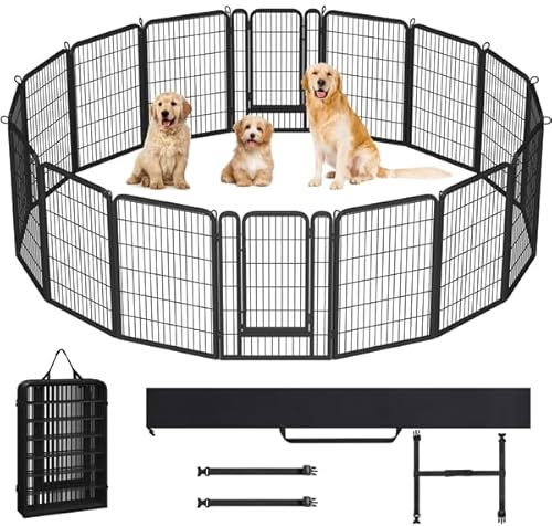 Yaheetech Parc pour Chien 16 Panneaux Enclos Chien Chiot Lapin Canard Rongeur 68 x 100 cm Enclos Cage pour Chien Clôture en Métal Chenil Exterieur avec Sac de Rangement