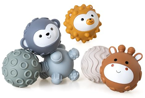 TMYIDO Baby Soft Textured Multi Soft Ball Gift Sets,Sensory Balls for Toddlers 06-18 Months,Cute Animal Shapes Sensory Ball for Babies,Montessori Toys for Babies 6-18 Months 6 Pack(Standard Edition)