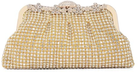 Gren och evigheten aftonväska dam guld – glitter clutch med strass och metallram – vintage handväska för bröllop, gala, festliga tillfällen