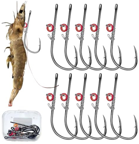 XFSRG 10 Stück Angelhaken Set Live Shrimp Hook Carbon Stahl Fischereigetränke Haken Angling Lure Accessoires für Gummifische Zander(2/0)