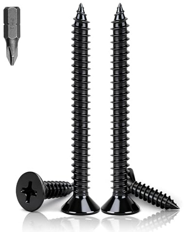 PDKKFF M3x40mm Flat Head Wood Screws, 150Pcs Black Self Tapping Screws, Carbon Steel Phillips Countersunk Head Screws for Woodworking, Furniture, DIY