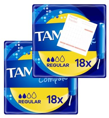 Tampons Multipack Bundle, Compak Regular with Applicator, 36 Tampons (2 Packs of 18), Leak Protection, Fragrance-Free, Super Absorbent for Long Lasting Protection AFG Supplies Bundle