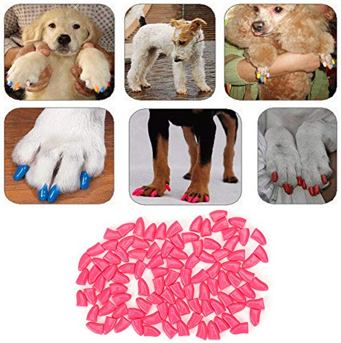 Yctze Lot de 100 Protège-Ongles en PVC Souple pour Chien – Cache-Griffes pour Toilettage des Animaux Domestiques – Rose foncé de Grande Taille – Protège Les Meubles et Les Meubles des Rayures (L)