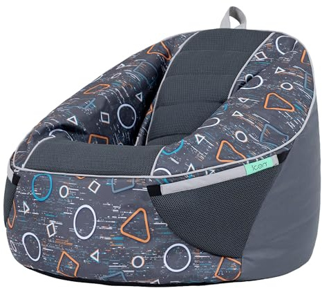 icon Alpha Kids Bean Bag, Glitch Print Grey, Gaming Chair for Kids, Bean Bag with Filling Included for Girls and Boys, Beanbags for Children, Gamer Gifts, Gaming Room, Bedroom Accessories