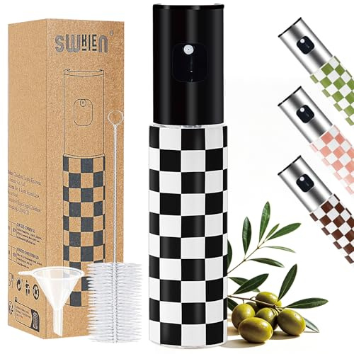 Swkien Olivenöl Sprühflasche, Ölsprüher für Speiseöl, 100ml Öl Sprühflasche Glas, Öl Sprayflasche mit Trichter & Bürste, Ölzerstäuber für Heißluftfritteuse, Grill, Salat & Küche