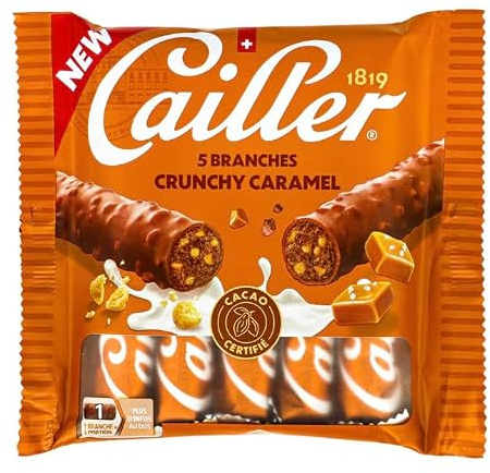 Cailler Branche Crunchy Caramel, Chocolat au Lait avec Praliné et Morceaux de Caramel, 30 Branches, 690g x30/x5 (5)