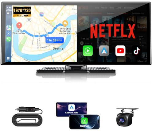 2026 11 inch Carplay Screen for Car,Built-in Net-flix, You-Tube, Tik-Tok & More, 1920x720P HD Car Tablet for Apple Carplay & Android Auto with 1080P Backup Camera,OTA Updates, Navigation,Voice Control