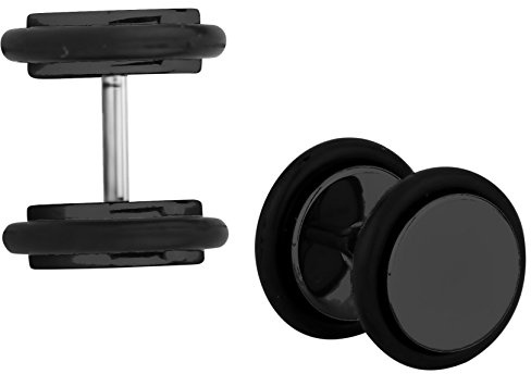 Forbidden Body Jewelry 16g Cheater Plugs: 0g 8 mm Surgical Steel Black IP Plated Fake Plug Earrings