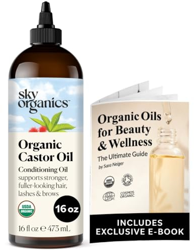 Sky Organics Organic Castor Oil for Hair, Lashes & Brows 100% Pure & Cold-Pressed USDA Certified Organic to Strengthen, Moisturize & Condition, 16 fl. Oz