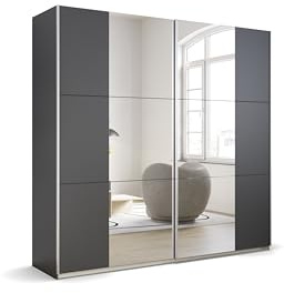 Armoire à Portes Coulissantes Rauch Möbel Kronach, 2 Portes, Gris Métallique avec 2 Miroirs, avec Pack d'Accessoires de Base 2 Tringles 2 Étagères, l X H X P 218X210X59 Cm