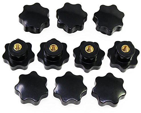 HSEAMALL M6 Perillas de estrella, perilla moleteada de rosca hembra, manija de plástico negro, perillas de sujeción, agarre para equipos mecánicos