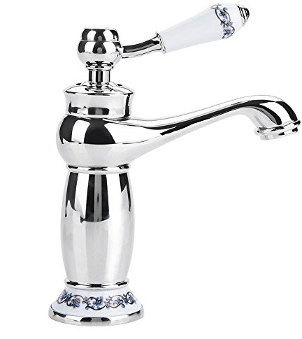 G1/2 Antikes Messing Mischbatterie Wasserhahn Waschbecken Bad Armatur Bronze Heißes Kaltes Wasser Einhebelmischer Keramik Vintage Floral für Waschtischarmatur Badezimmer Haus Dekoration