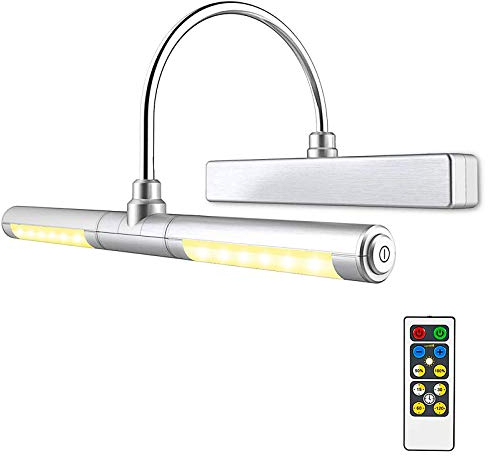 HONWELL Lampada per Quadri,Luci Specchio con Telecomando,Luci a Pittura Parete Alimentate con Batterie AA con Braccio Oscillante a 180° e Dimmer di Luminosità per Interni Quadri，Argente