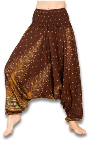PANASIAM Pantalones Aladino Peacock Mujer 2 en 1 - Pantalones Harén & Mono | Pantalón de yoga de tiro bajo, estilo boho, GOA, oriental, pantalones bombachos, pantalón ligero de verano, 100 % viscosa