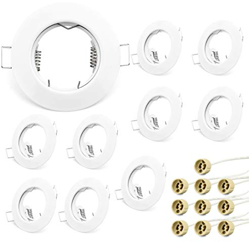 KYOTECH LED Recessed Ceiling Light Mounting Frame Round White Spotlight Fittings incl. GU10 Socket, Downlight Frame for Ceiling Spotlight MR16 GU10 and Halogen Bulb, Recessed Lighting 10 Pack