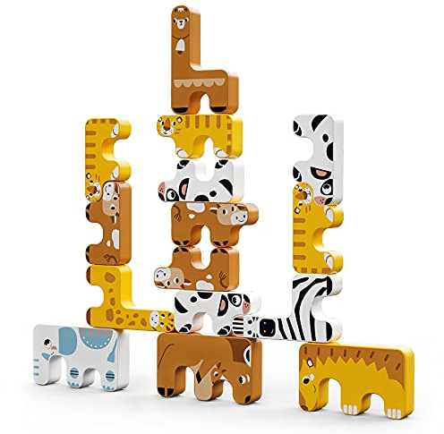 tumama Stacking Games Toys Children Montessori Animal Balance Blocks Games Toddler Educational Stacking High Building Block Toy for 3 4 5 6 Years Old Kids Infants Adults Boys Girls (15pcs)
