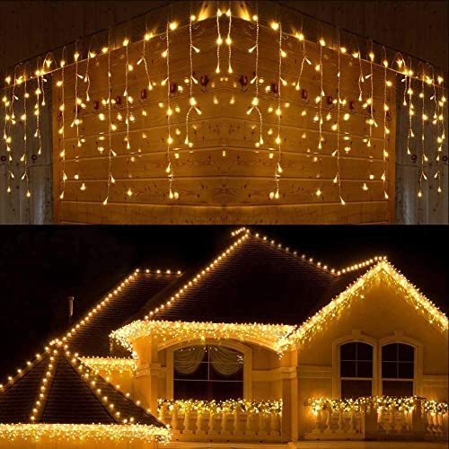 PhilzOps 240 LED Tenda Luminosa Esterna, 12M Cascata Luci Bianco Caldo Tenda Luci Pioggia Ghiacciata Natale Decorazione 8 Modalità Impermeabile per Interna Matrimonio Feste Balcone Giardino Finestra