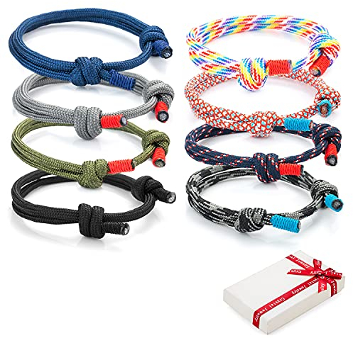 8 Stück Cool Geflochtene Armbänder Set für Mann Frau,Bunt Marine Seil Schnur Nautische Surf Armband für Männer Herren Jungs kinder jungen junge,Navy Seil String Stoff Armreif Einstellbar Geschenk