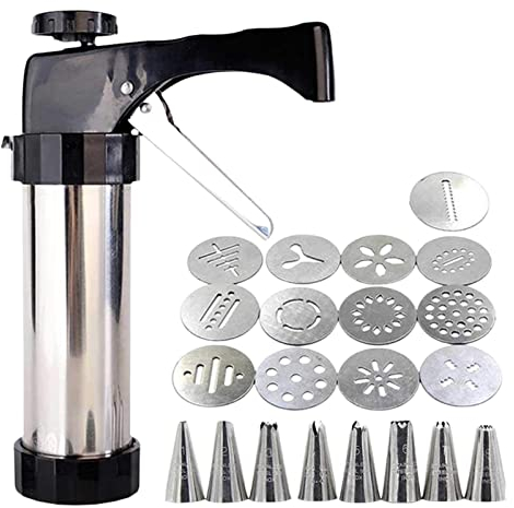 GIMOCOOL Pistola Sparabiscotti Professionale Pressa per Biscotti Macchina per Biscotti con 13 Dischi per Biscotti, 8 Ugelli Siringa per Dolci in Acciaio per Realizzare e Decorare Biscotti Fai da Te